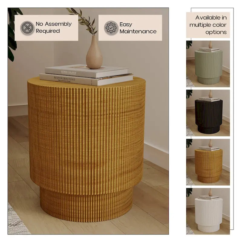 Table d'appoint ronde Eden de 35,5 cm de large en pierre fibrée pour l'intérieur et l'extérieur