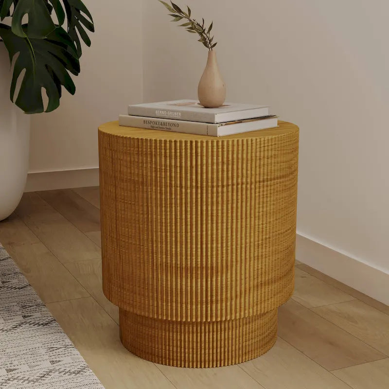 Table d'appoint ronde Eden de 35,5 cm de large en pierre fibrée pour l'intérieur et l'extérieur