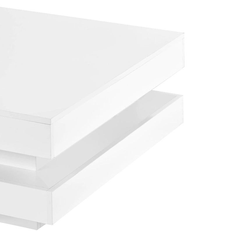 Table basse moderne Mieres, Table basse en bois, Table basse carrée avec lumières LED et rangement à double couche, Table de centre