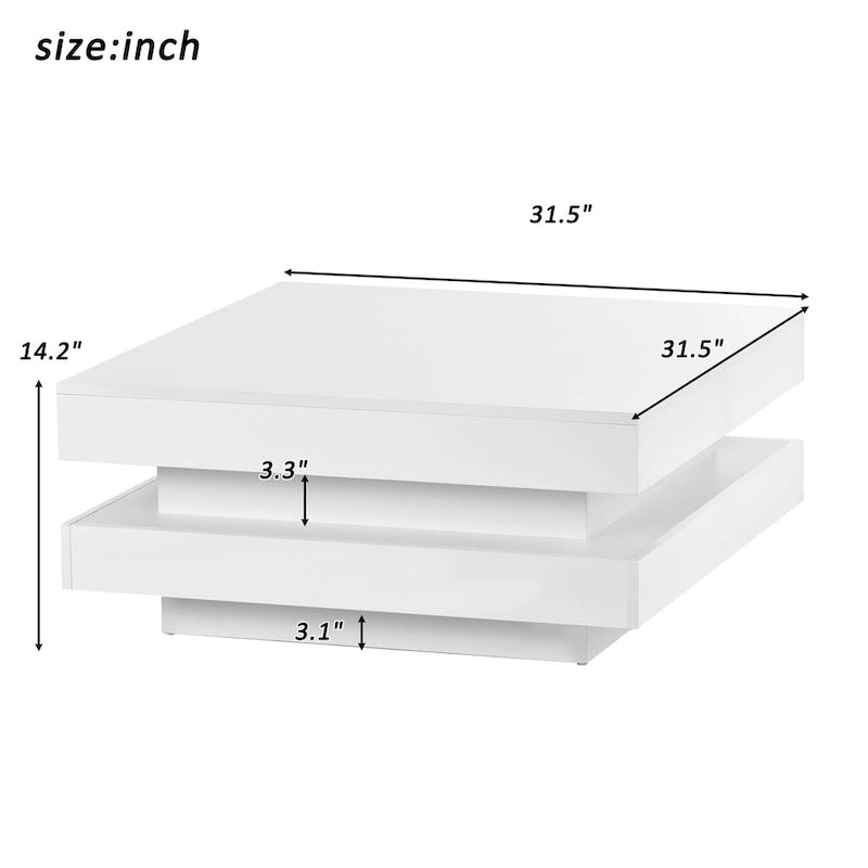 Table basse moderne Mieres, Table basse en bois, Table basse carrée avec lumières LED et rangement à double couche, Table de centre