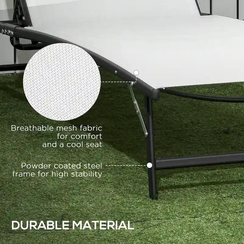 Chaise longue d'extérieur, chaise longue 2 pièces avec roues, chaise longue de bronzage avec 5 positions réglables pour patio, plage