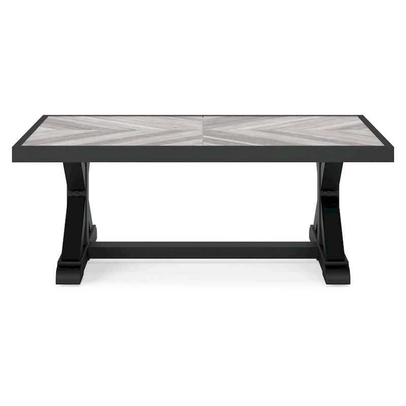 Table basse d'extérieur Tira 48 pouces, plateau en carreaux, noire, finition gris clair