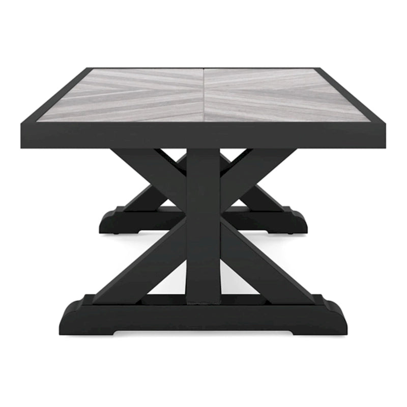Table basse d'extérieur Tira 48 pouces, plateau en carreaux, noire, finition gris clair