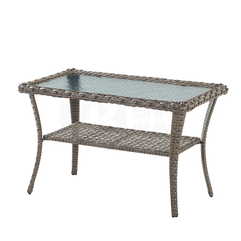 Double Rectangular Wicker Patio Table with Storage