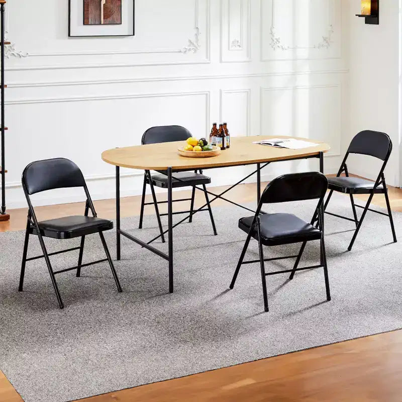 Lot de 2 chaises pliantes en similicuir noir avec cadre en métal