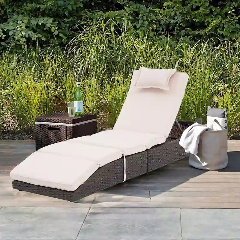 Chaises longues d'extérieur en rotin PE, fauteuil inclinable de patio en rotin avec dossier réglable, transats de piscine