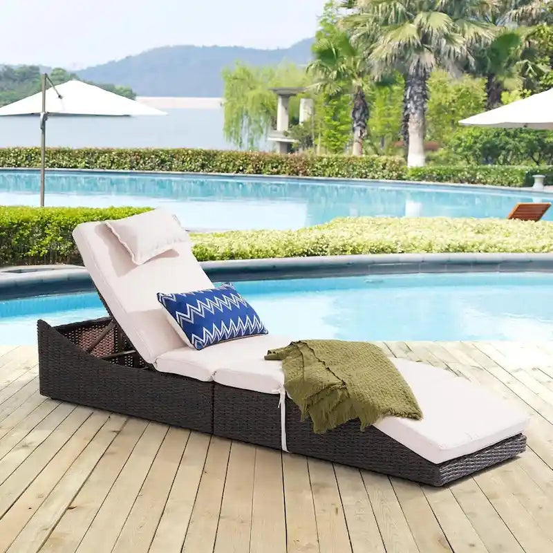 Chaises longues d'extérieur en rotin PE, fauteuil inclinable de patio en rotin avec dossier réglable, transats de piscine