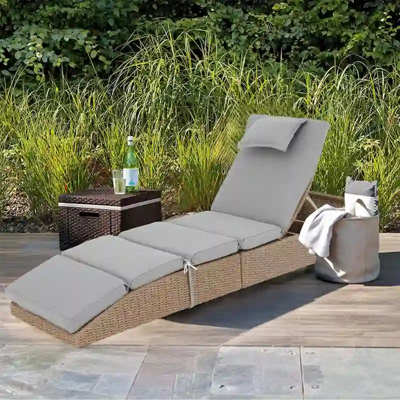 Chaises longues d'extérieur en rotin PE, fauteuil inclinable de patio en rotin avec dossier réglable, transats de piscine