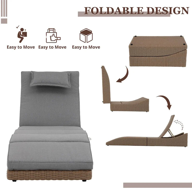 Chaises longues d'extérieur en rotin PE, fauteuil inclinable de patio en rotin avec dossier réglable, transats de piscine