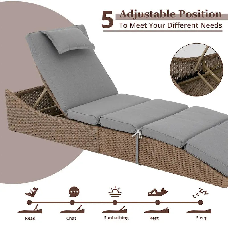 Chaises longues d'extérieur en rotin PE, fauteuil inclinable de patio en rotin avec dossier réglable, transats de piscine