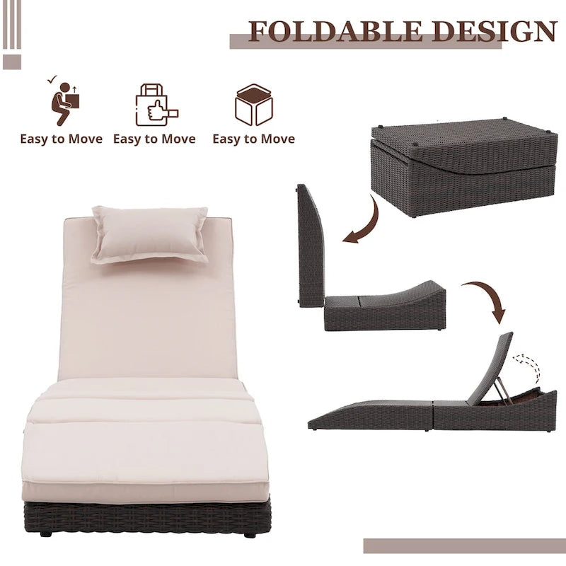 Chaises longues d'extérieur en rotin PE, fauteuil inclinable de patio en rotin avec dossier réglable, transats de piscine