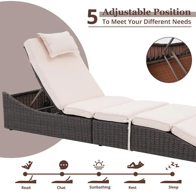 Chaises longues d'extérieur en rotin PE, fauteuil inclinable de patio en rotin avec dossier réglable, transats de piscine