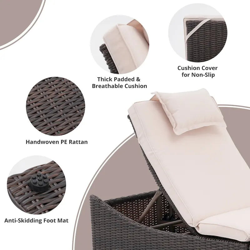Chaises longues d'extérieur en rotin PE, fauteuil inclinable de patio en rotin avec dossier réglable, transats de piscine