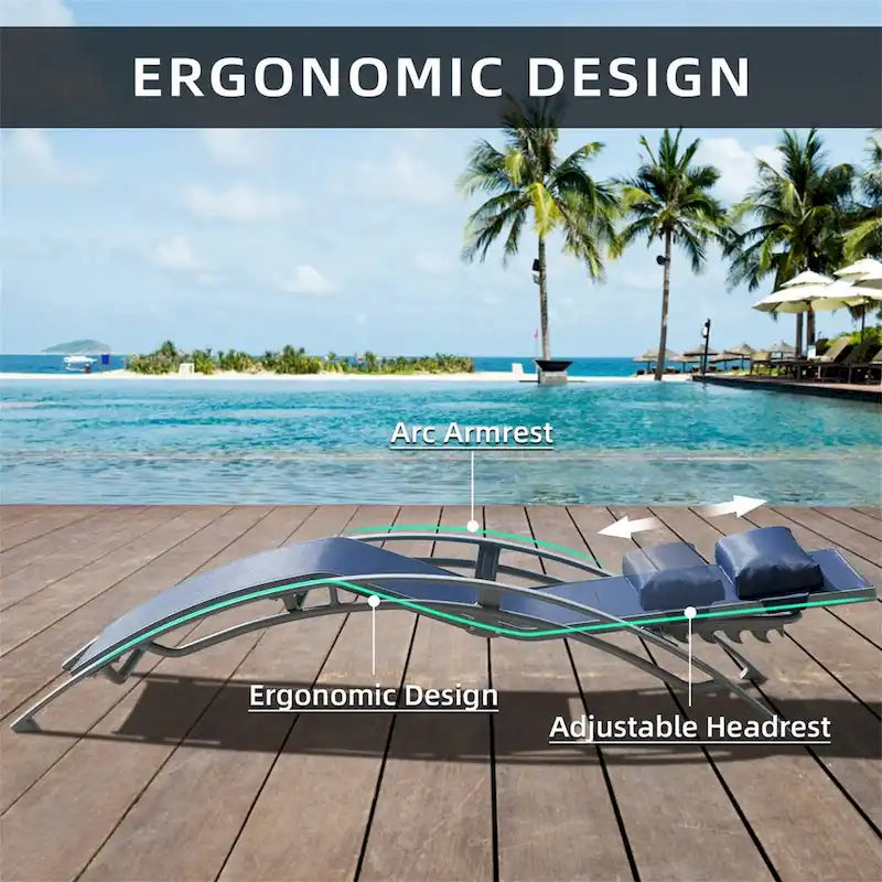 Chaises longues réglables en aluminium avec table d'appoint en métal, lot de 3