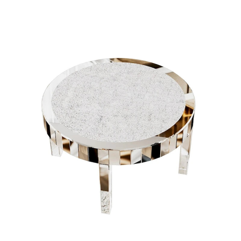 Table basse en verre miroir avec surface en cristal de diamant Table d'appoint biseautée miroir