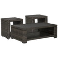 Table basse d'extérieur Signature Design by Ashley Grasson Lane marron avec 2 tables d'appoint