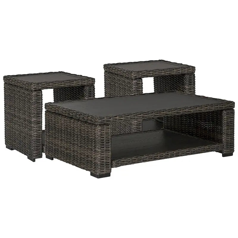 Table basse d'extérieur Signature Design by Ashley Grasson Lane marron avec 2 tables d'appoint