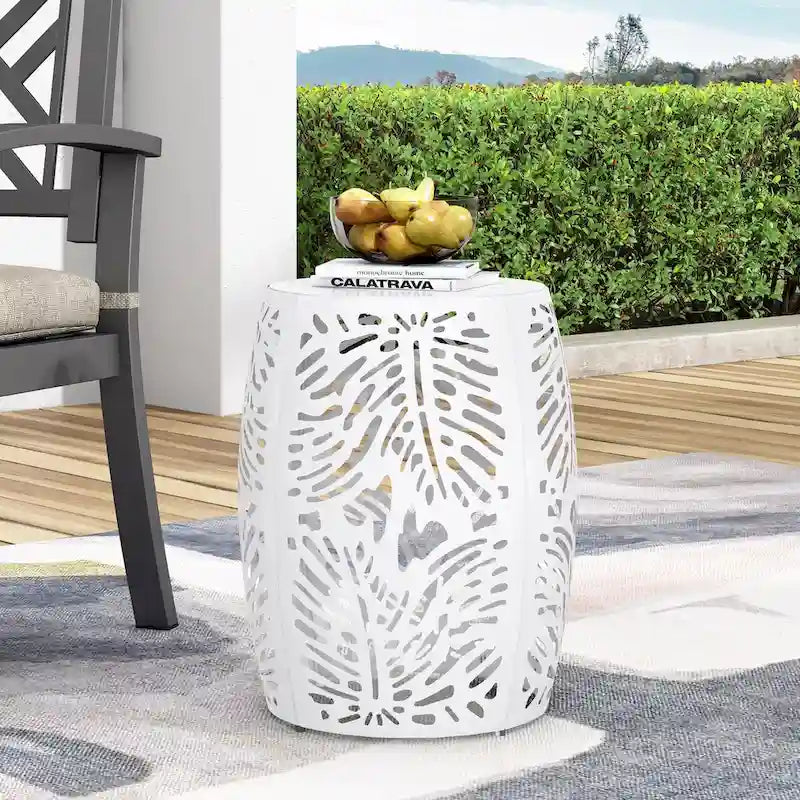 Table d'appoint de patio en métal, table d'appoint ronde avec design de tambour creux, table d'appoint pour usage extérieur et intérieur