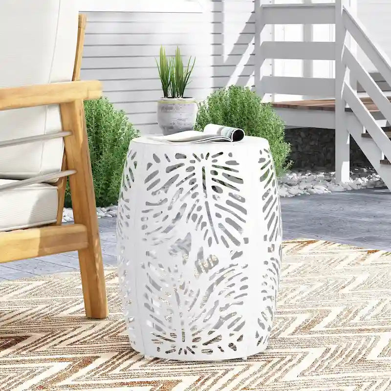 Table d'appoint de patio en métal, table d'appoint ronde avec design de tambour creux, table d'appoint pour usage extérieur et intérieur