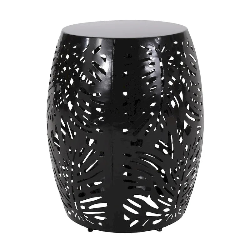 Table d'appoint de patio en métal, table d'appoint ronde avec design de tambour creux, table d'appoint pour usage extérieur et intérieur