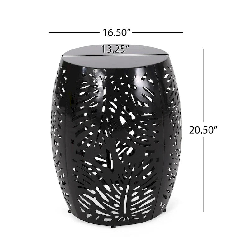 Table d'appoint de patio en métal, table d'appoint ronde avec design de tambour creux, table d'appoint pour usage extérieur et intérieur