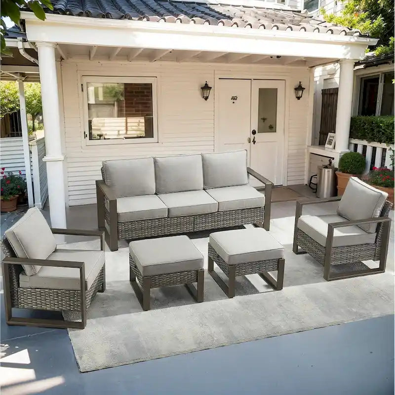 Outdoor Sectional Sofa with Ottoman and Club Chair - Grey