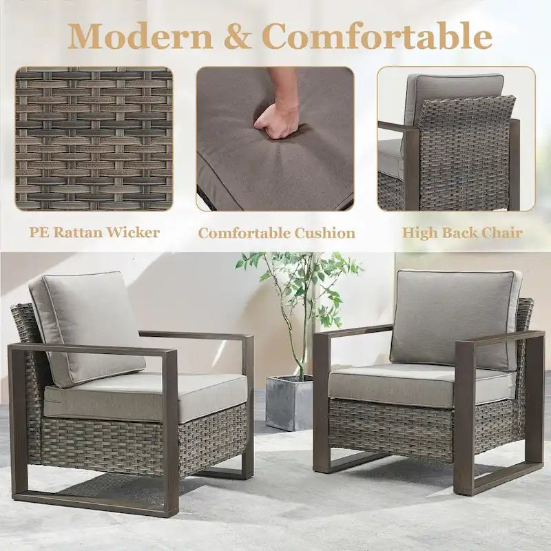 Canapé d'angle d'extérieur avec pouf et fauteuil de jardin - Gris