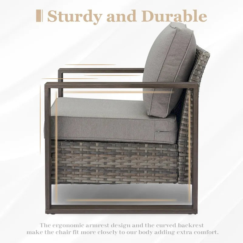 Canapé d'angle d'extérieur avec pouf et fauteuil de jardin - Gris