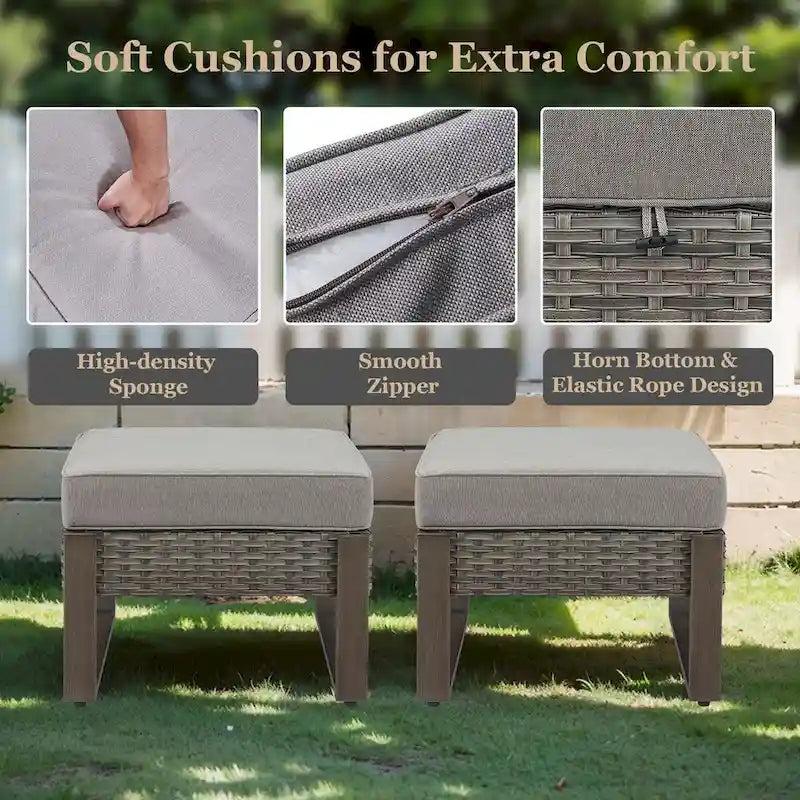 Canapé d'angle d'extérieur avec pouf et fauteuil de jardin - Gris