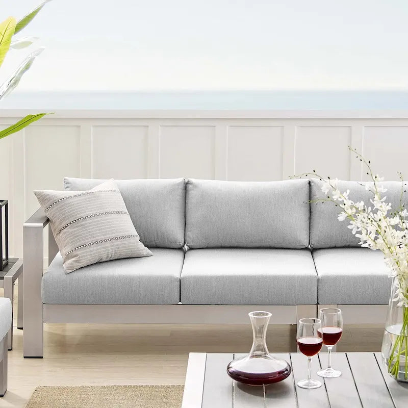 Ensemble de canapé d'angle 7 pièces en aluminium pour patio extérieur, tissu Sunbrella Shore