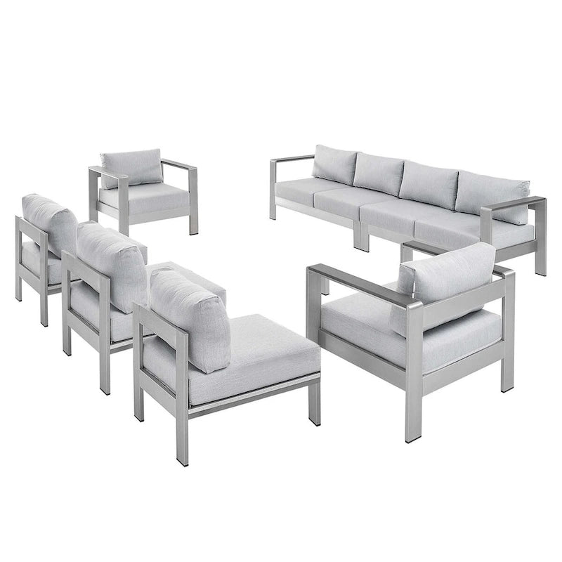 Ensemble de canapé d'angle 7 pièces en aluminium pour patio extérieur, tissu Sunbrella Shore