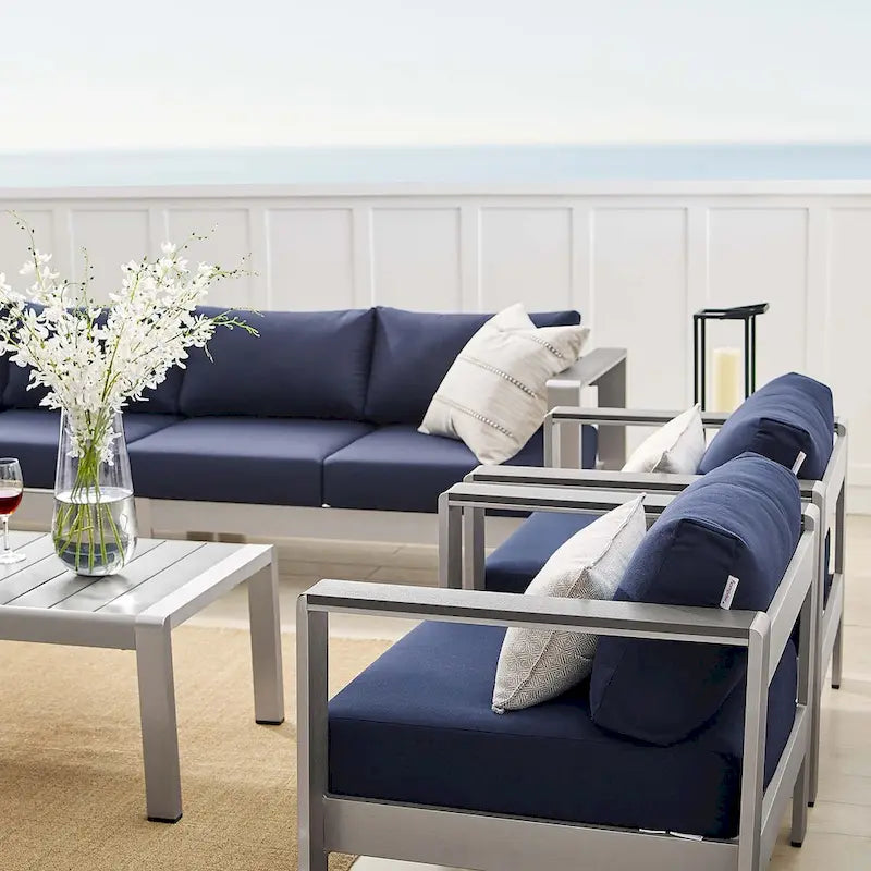 Ensemble de canapé d'angle 7 pièces en aluminium pour patio extérieur, tissu Sunbrella Shore