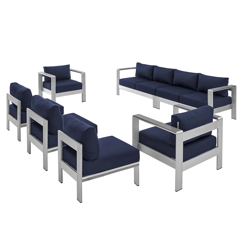 Ensemble de canapé d'angle 7 pièces en aluminium pour patio extérieur, tissu Sunbrella Shore