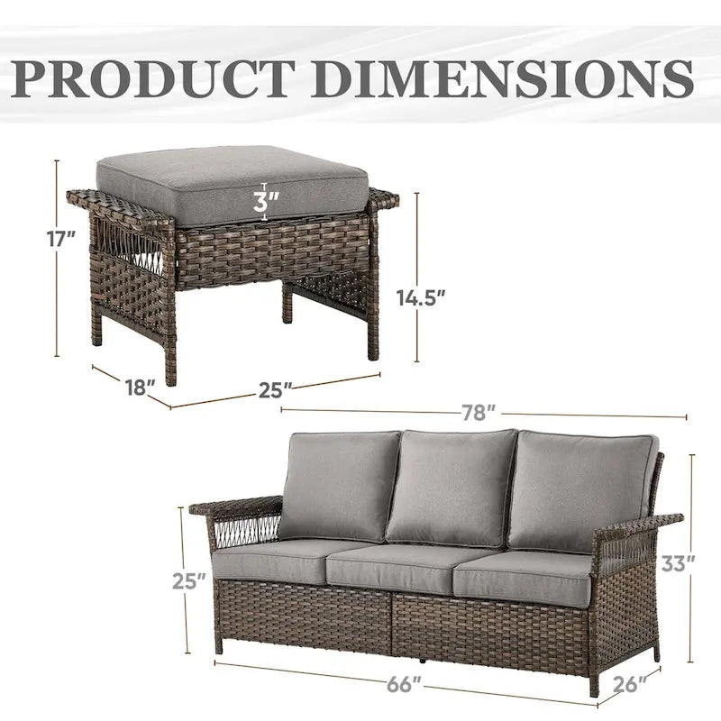 Ensemble canapé et pouf de jardin 3 pièces – Marron