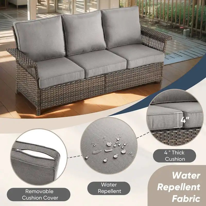 Ensemble canapé et pouf de jardin 3 pièces – Marron