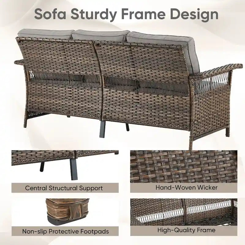 Ensemble canapé et pouf de jardin 3 pièces – Marron