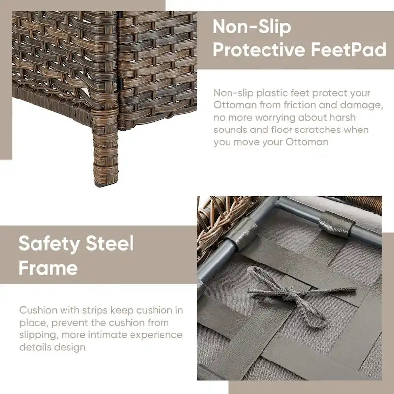 Ensemble canapé et pouf de jardin 3 pièces – Marron