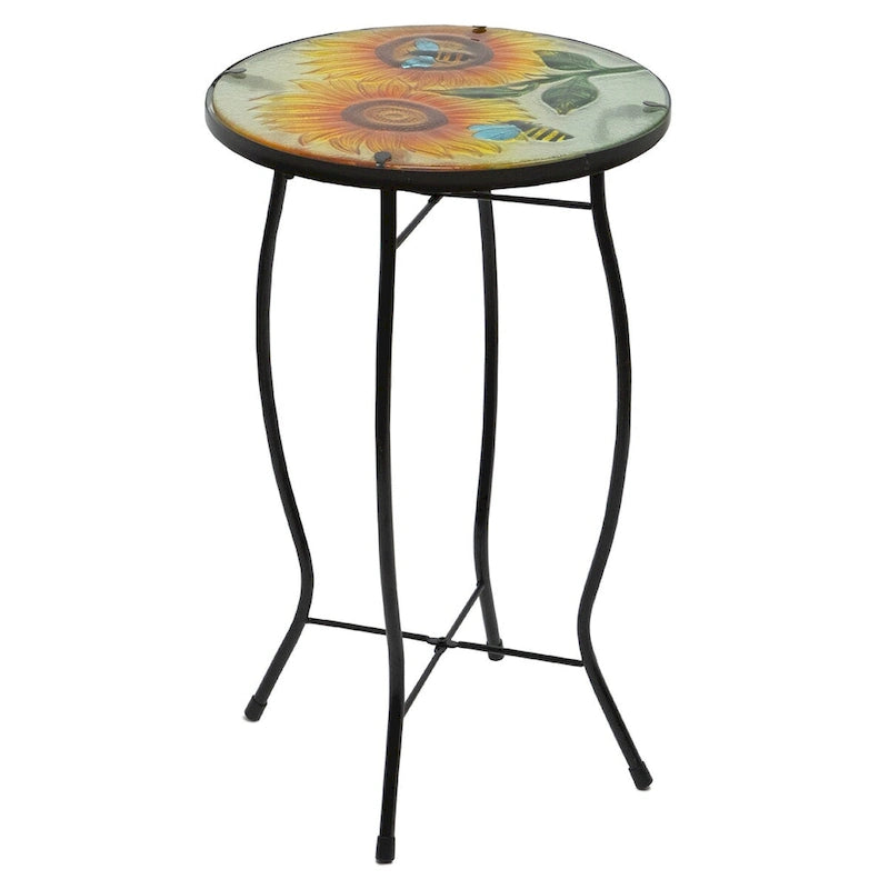 Table d'appoint de patio en verre, tournesol et bourdon, 19 po