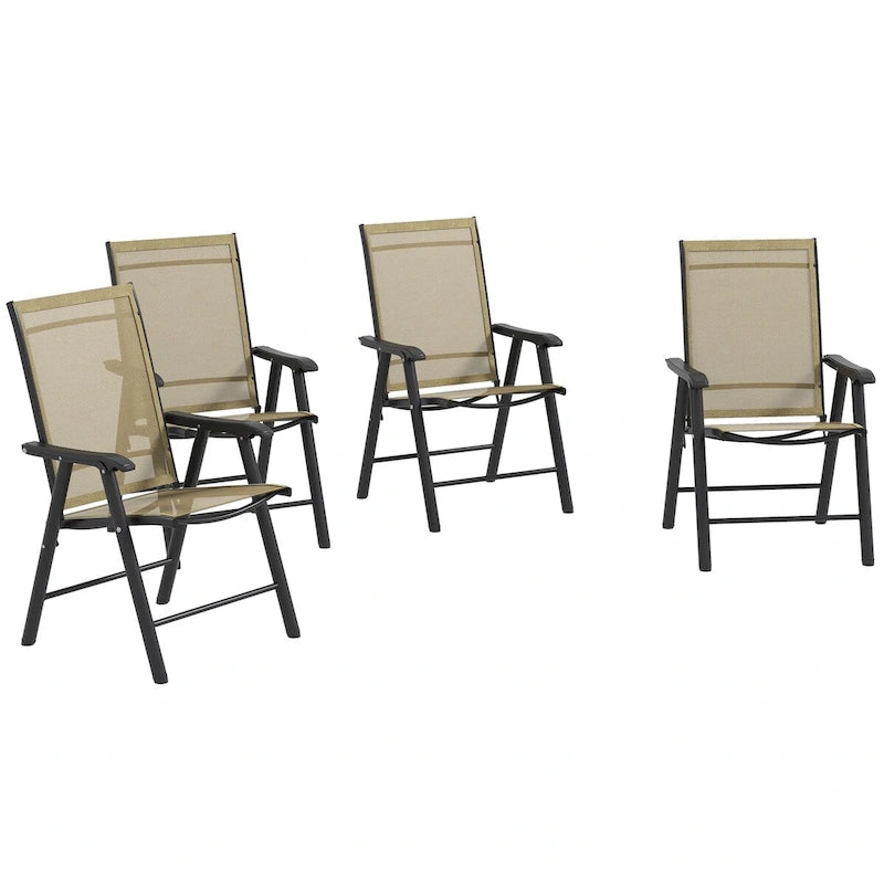 Outsunny Lot de 4 Chaises Pliantes de Patio, Chaises de Salle à Manger d'Extérieur Empilables en Tissu Sling avec Accoudoirs