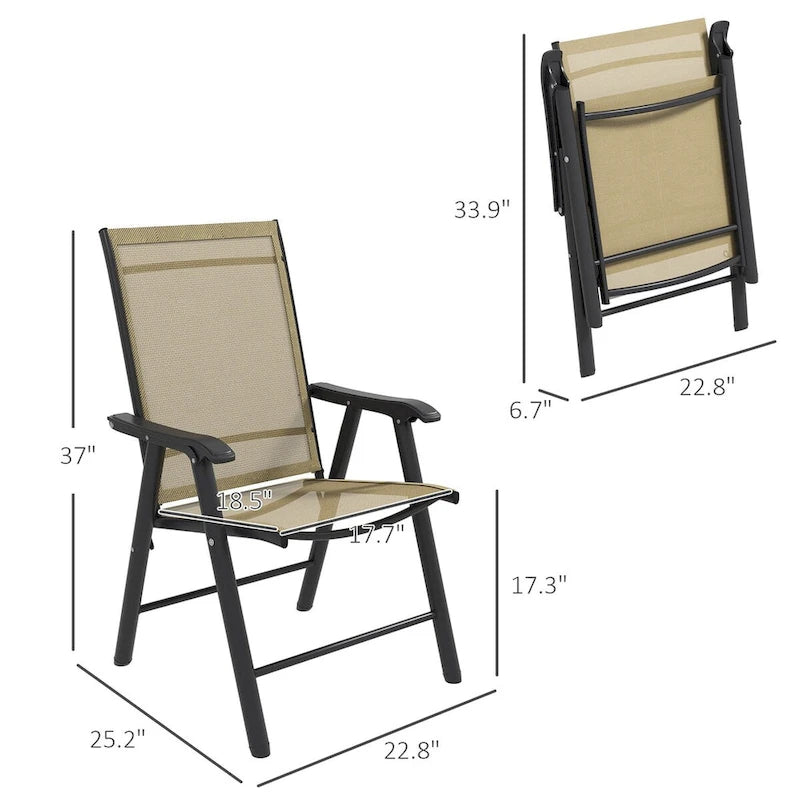 Outsunny Lot de 4 Chaises Pliantes de Patio, Chaises de Salle à Manger d'Extérieur Empilables en Tissu Sling avec Accoudoirs