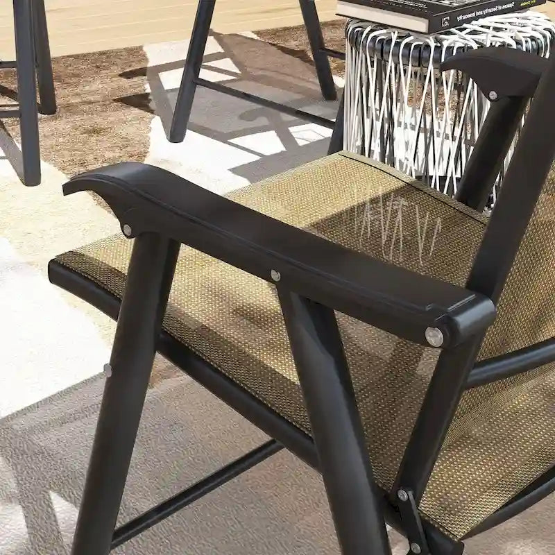Outsunny Lot de 4 Chaises Pliantes de Patio, Chaises de Salle à Manger d'Extérieur Empilables en Tissu Sling avec Accoudoirs