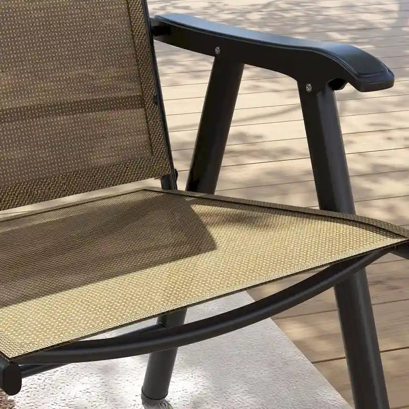 Outsunny Lot de 4 Chaises Pliantes de Patio, Chaises de Salle à Manger d'Extérieur Empilables en Tissu Sling avec Accoudoirs