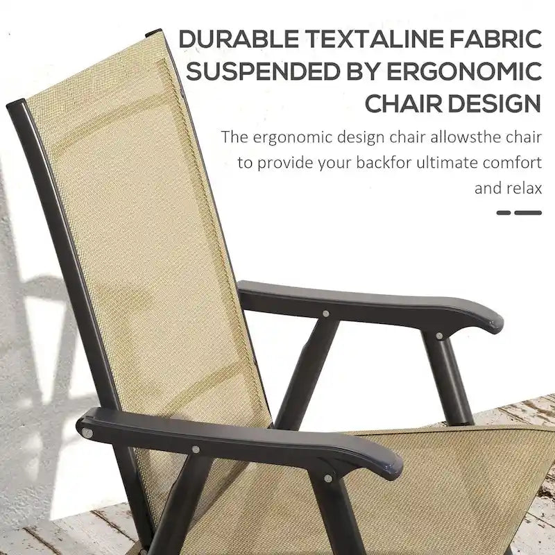 Outsunny Lot de 4 Chaises Pliantes de Patio, Chaises de Salle à Manger d'Extérieur Empilables en Tissu Sling avec Accoudoirs
