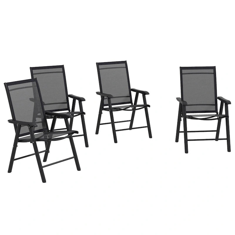 Outsunny Lot de 4 Chaises Pliantes de Patio, Chaises de Salle à Manger d'Extérieur Empilables en Tissu Sling avec Accoudoirs