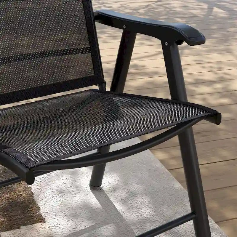 Outsunny Lot de 4 Chaises Pliantes de Patio, Chaises de Salle à Manger d'Extérieur Empilables en Tissu Sling avec Accoudoirs