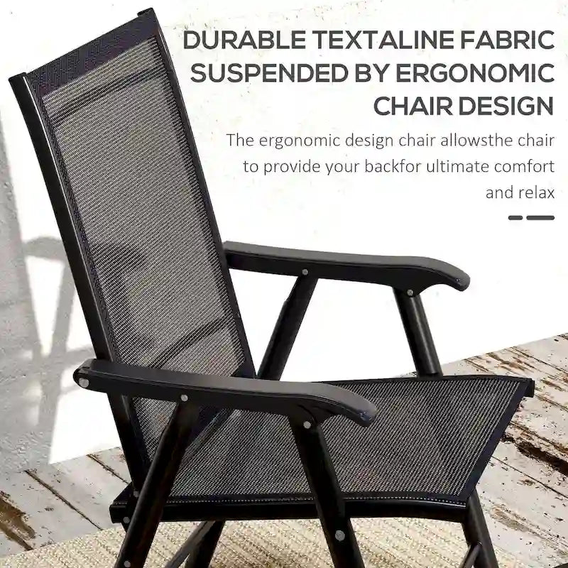 Outsunny Lot de 4 Chaises Pliantes de Patio, Chaises de Salle à Manger d'Extérieur Empilables en Tissu Sling avec Accoudoirs