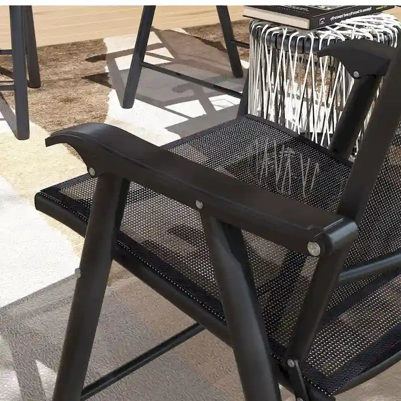Outsunny Lot de 4 Chaises Pliantes de Patio, Chaises de Salle à Manger d'Extérieur Empilables en Tissu Sling avec Accoudoirs
