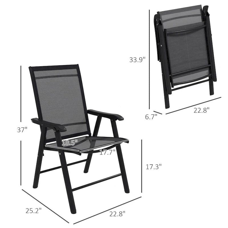 Outsunny Lot de 4 Chaises Pliantes de Patio, Chaises de Salle à Manger d'Extérieur Empilables en Tissu Sling avec Accoudoirs