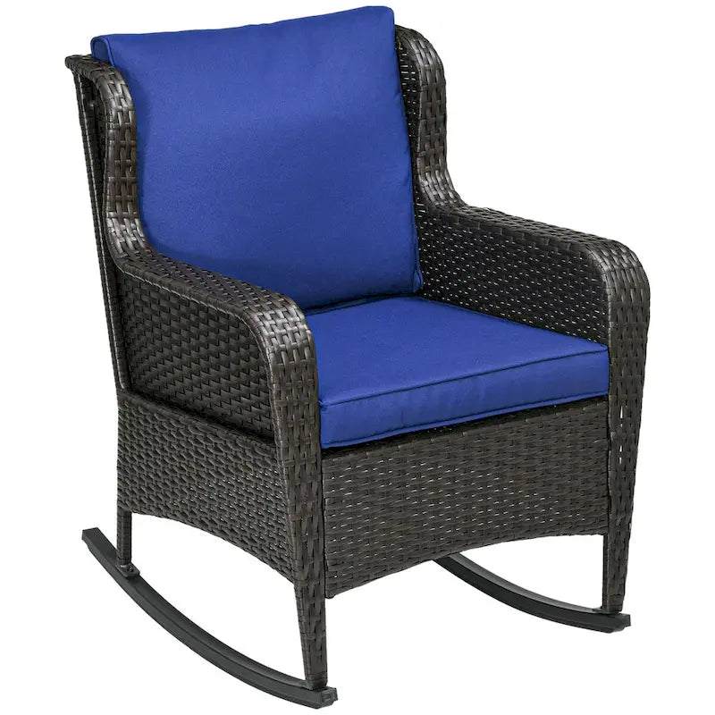 Fauteuil à bascule d'extérieur en osier Outsunny avec siège large, coussins épais, bascule en rotin avec cadre en acier, capacité de poids élevée