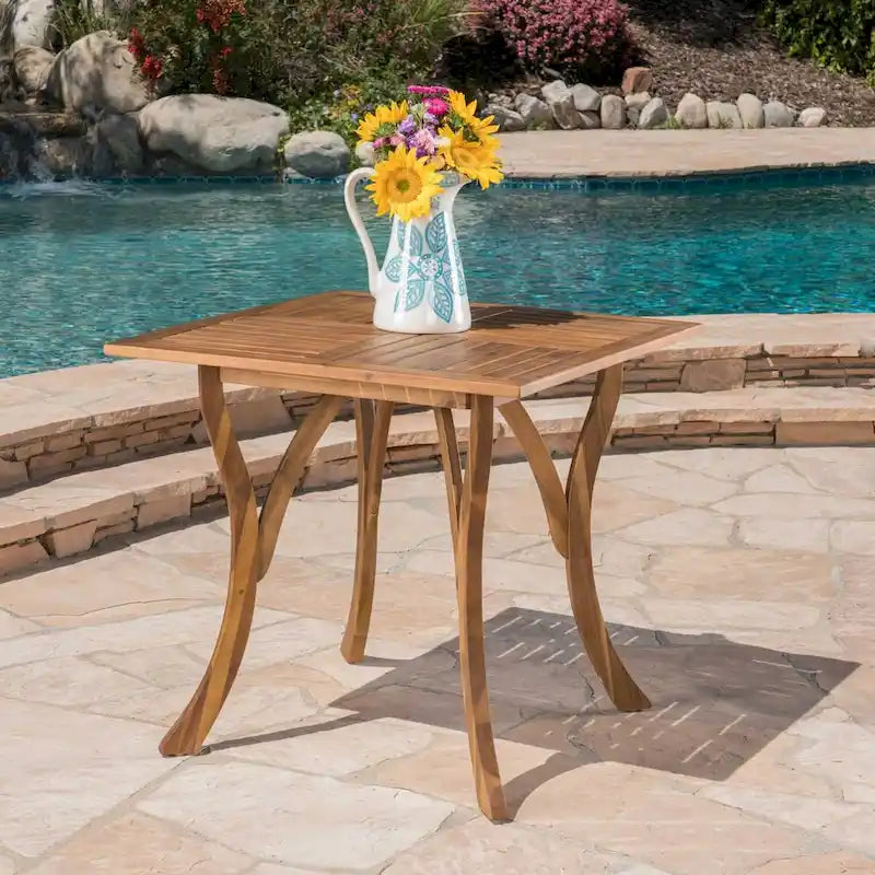Table de patio carrée en bois durable de 80 cm disponible